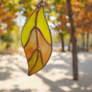 Handmade Stained Glass Autumn Leaf with Copper Patina - Rustic Home Decor 