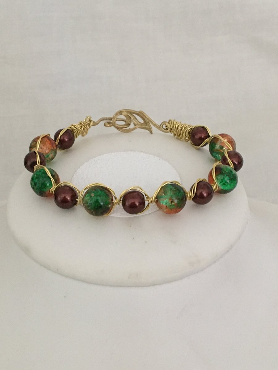 Wirework Amber and Green Bangle - 7 ins