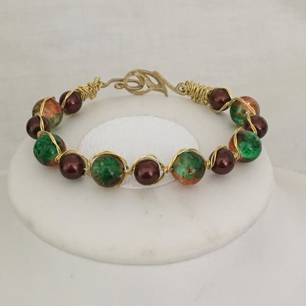 Wirework Amber and Green Bangle - 7 ins