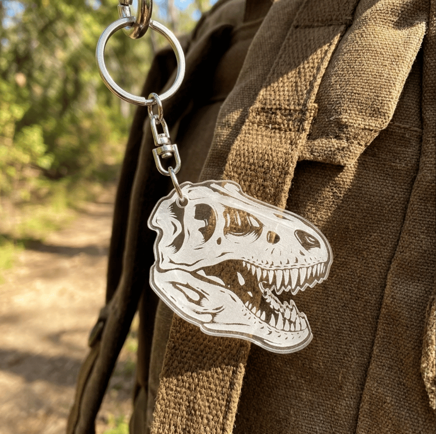 T-Rex Dinosaur Keyring - Dinosaur Fossil Acrylic Keychain with Gift Bag