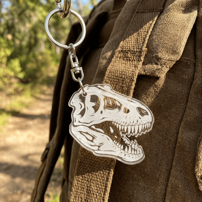 T-Rex Dinosaur Keyring - Dinosaur Fossil Acrylic Keychain with Gift Bag