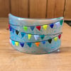 Colourful bunting fused glass decoration, candle shield. Reduced in price.
