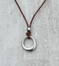 Leather Choker Necklace, Silver Plated Ring Pendant, Boho Knot Design - Image 4