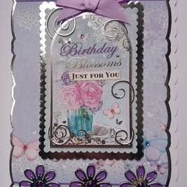 Birthday Card Vintage Birthday Blossoms Just for You 3D Luxury Handmade Card