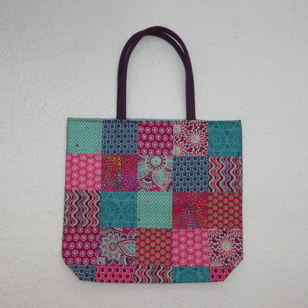 Cotton Patchwork Bag with Pure Wool Applique Back Panel.  Quilted Bag 