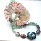 Natural Gemstone Necklace Greens Earth Tones Jasper, Quartz, Sterling Silver