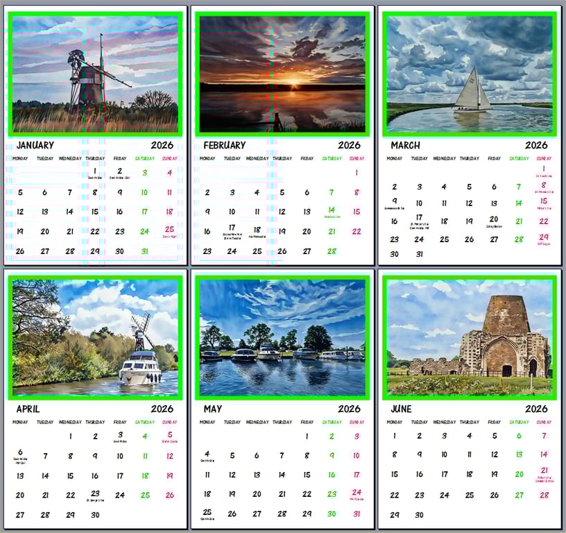 2026 A4 Calendar Norfolk Broads 