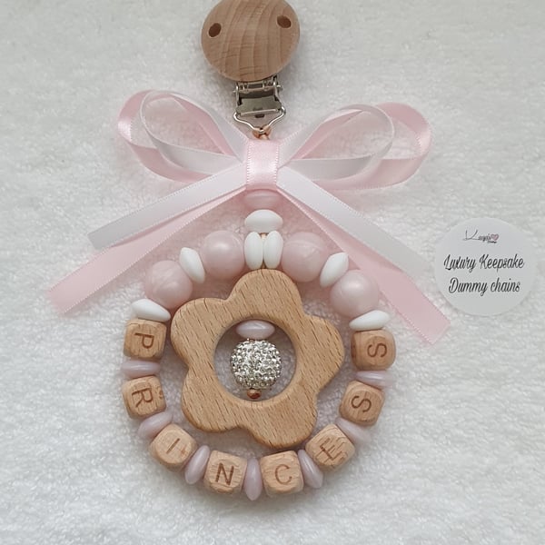 Wood and Silicone Pram Charm Pink flower