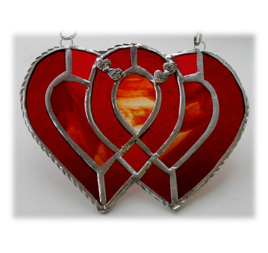 RESERVED Entwined Heart Suncatcher Stained Glass Red Ruby Wedding 008