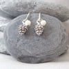 Silver Tone Pine Cone Earrings with Freshwater Pearls, winter earrings