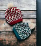 Chunky Green and Blue Mosaic Bobble Beanie Hat.  - Image 4