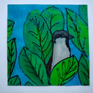 Sparrow in the Laurel Original Monoprint