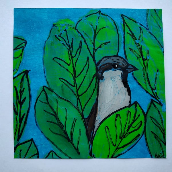 Sparrow in the Laurel Original Monoprint