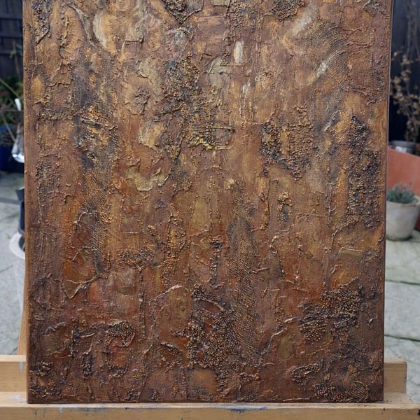 Original Industrial style mixed media textured canvas wall panel 