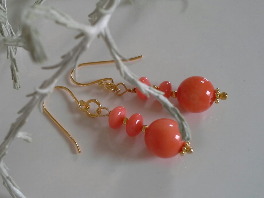 Peach Coral Gold Vermeil Earrings