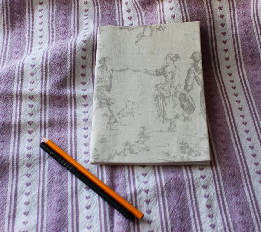 Fabric covered notebook or sketch pad - cream with grey toile de jouey