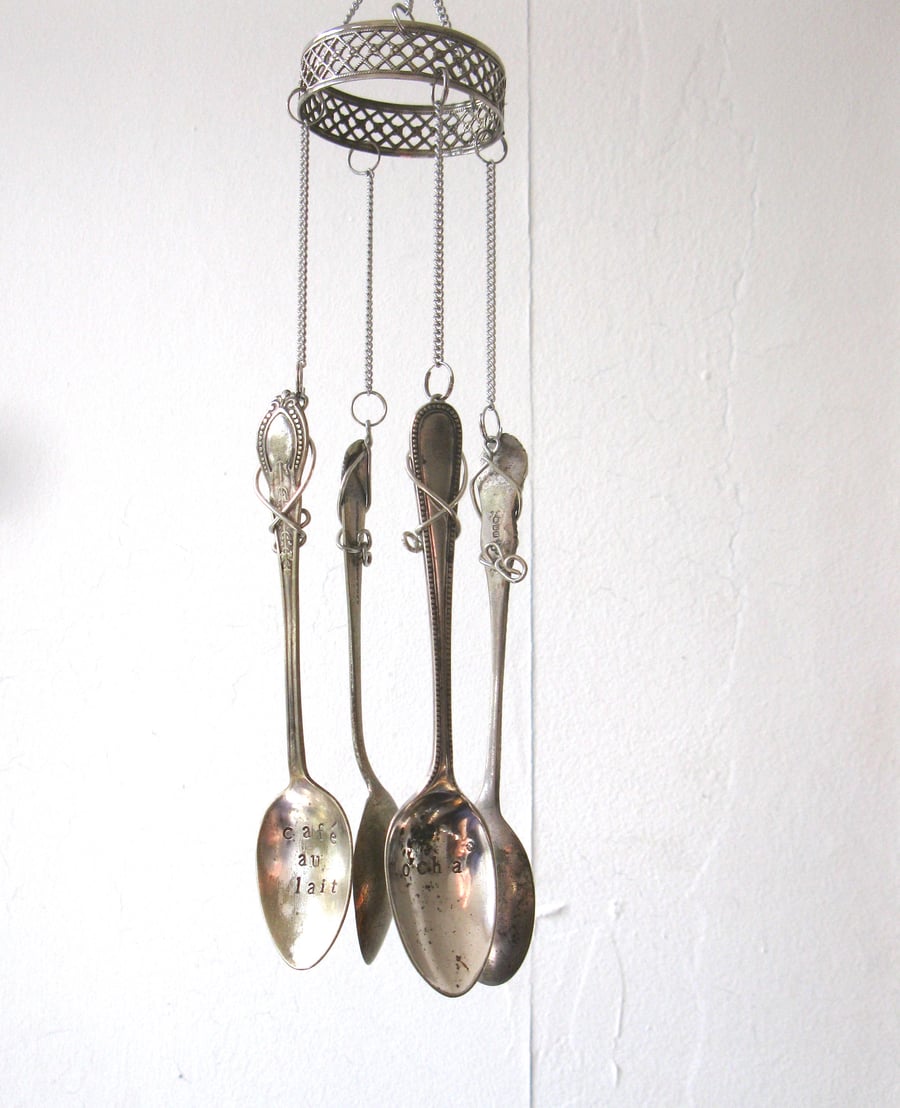 Coffee Spoon Windchime, Cafes de Paris, Small Upcycled Wind Chime