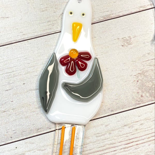 Mrs seagull - fused glass seagull hanging wall decoration 