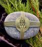 Green Leather Woven Cross Meditation Stone, Japanese Wrapped Rock, Zen Stone - Image 2