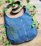 Denim Bag - recycled Denim Jeans Cross Body Bag with Dark Green Star Motif 