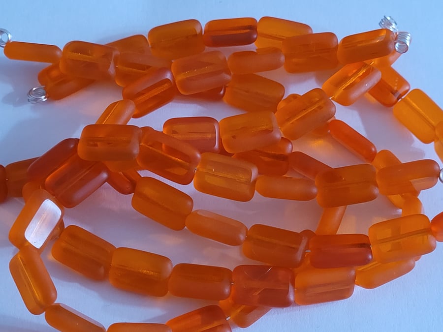 23 Rectangle Orange Czech Beads 12x8mm
