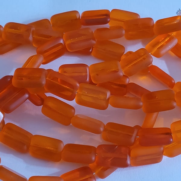 23 Rectangle Orange Czech Beads 12x8mm