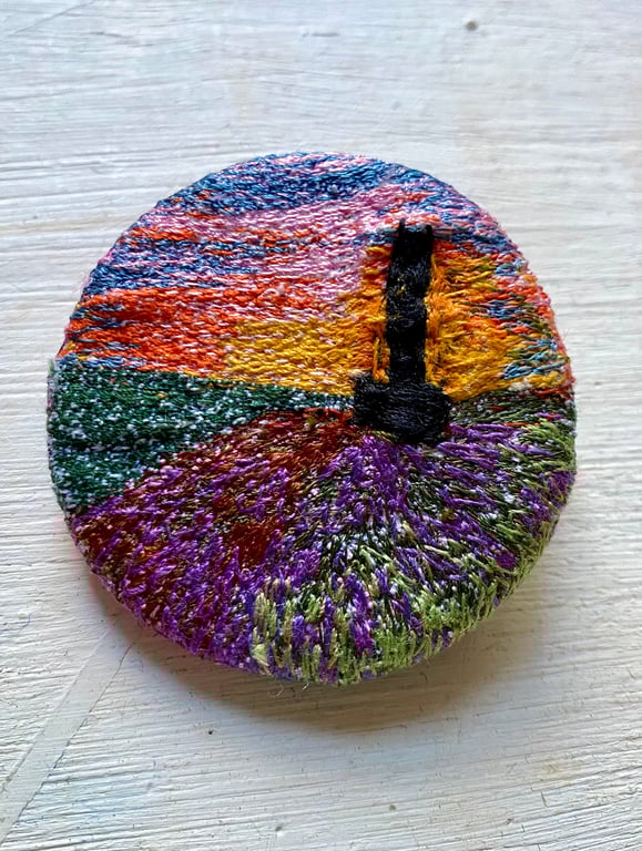 Mini landscape brooch, sunset landscape 