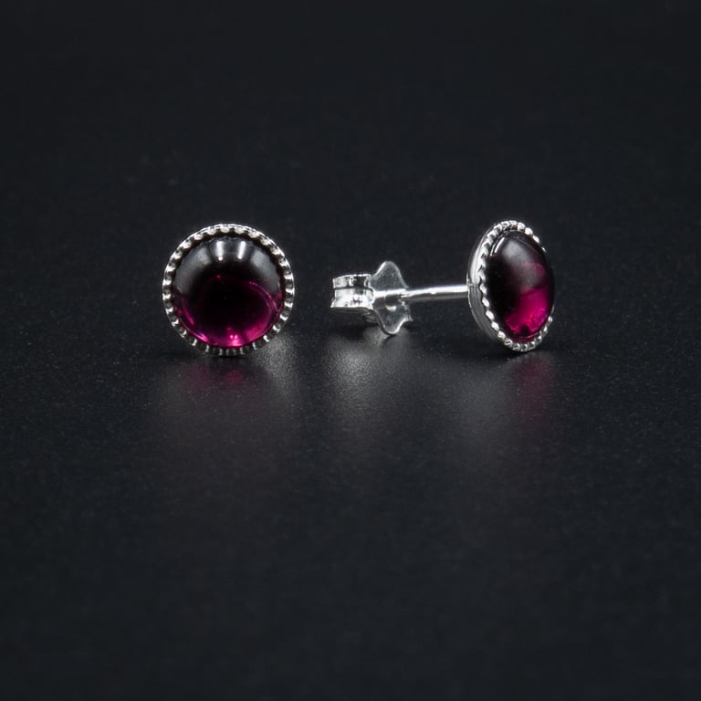 Garnet and sterling silver gemstone 6mm stud earrings  Capricorn gift