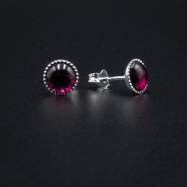 Garnet and sterling silver gemstone 6mm stud earrings  Capricorn gift