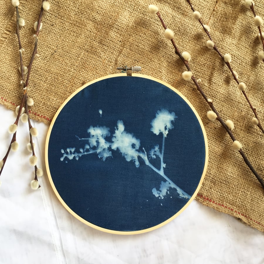 Blackthorn Blossom Cyanotype Hoop (no3)