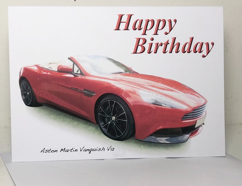 Aston Martin Vanquish V12 - Birthday, Anniversary, Retirement or Plain Card