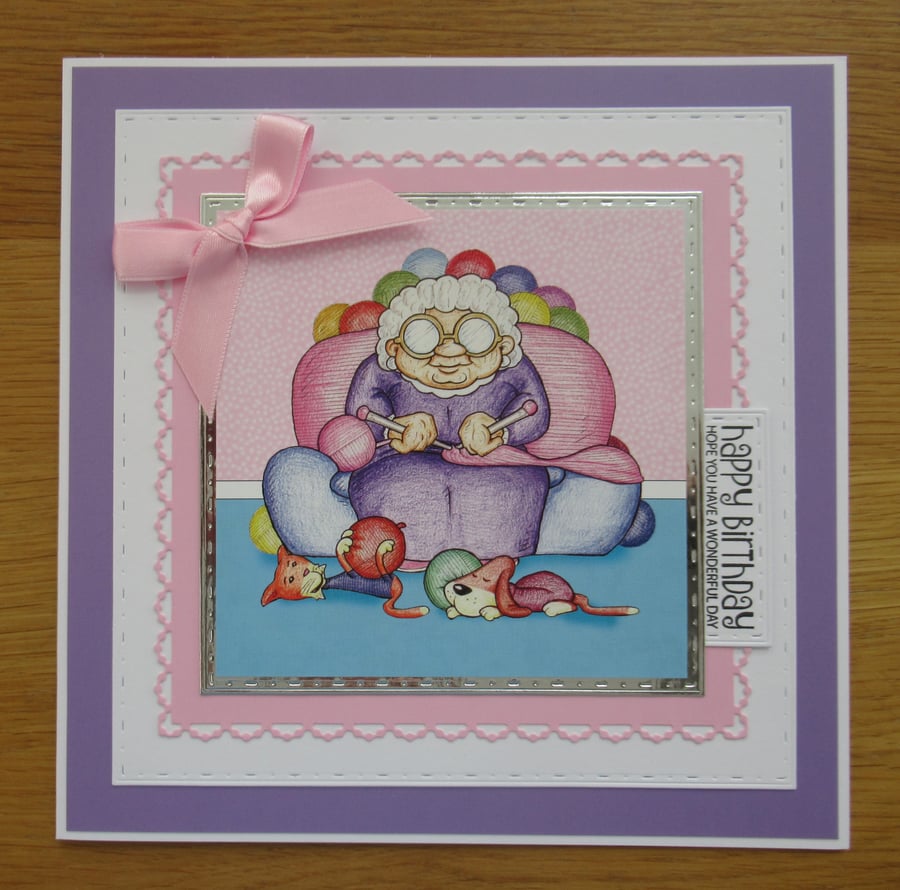 Grandma Knitting - Large Birthday Card
