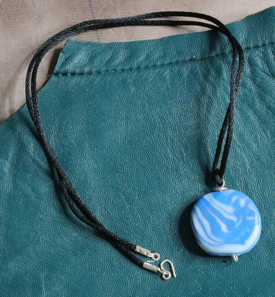 Blue marbled lentil bead necklace