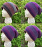 Reversible Hat. Beanie. Slouchy. Knitted Hat. Woolly Hat. Purple Hat. Brown Hat.