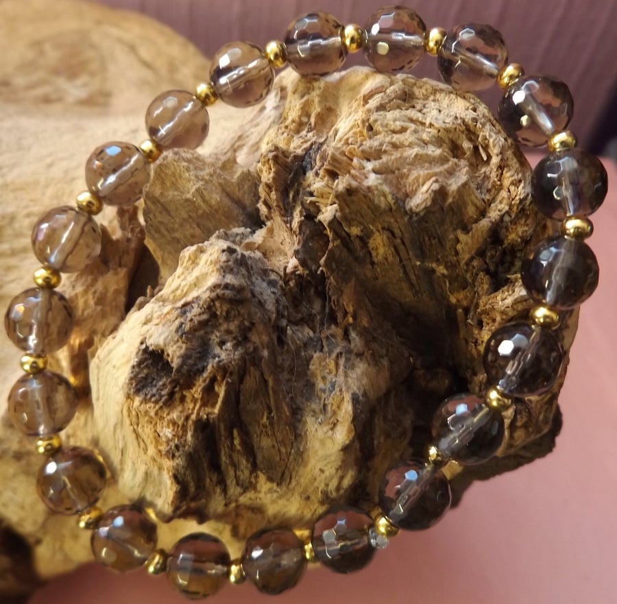 Smokey quartz faceted stretch bracelet