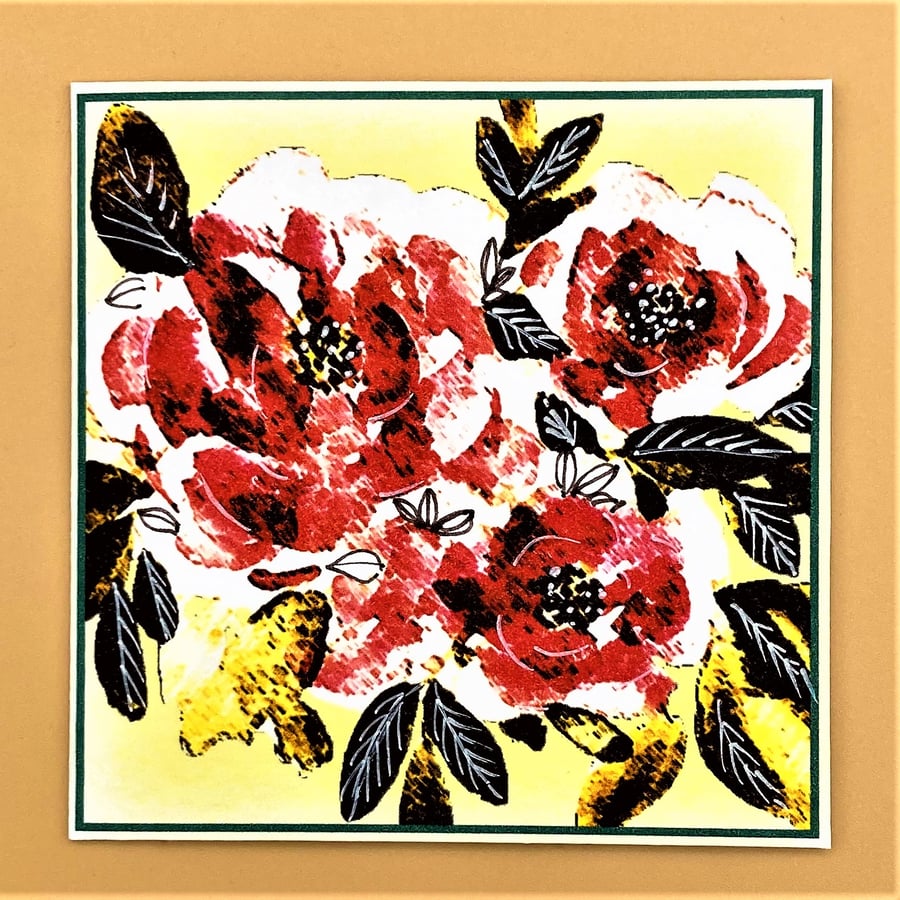 Birthday Card, Pink Roses print with hand paint... - Folksy