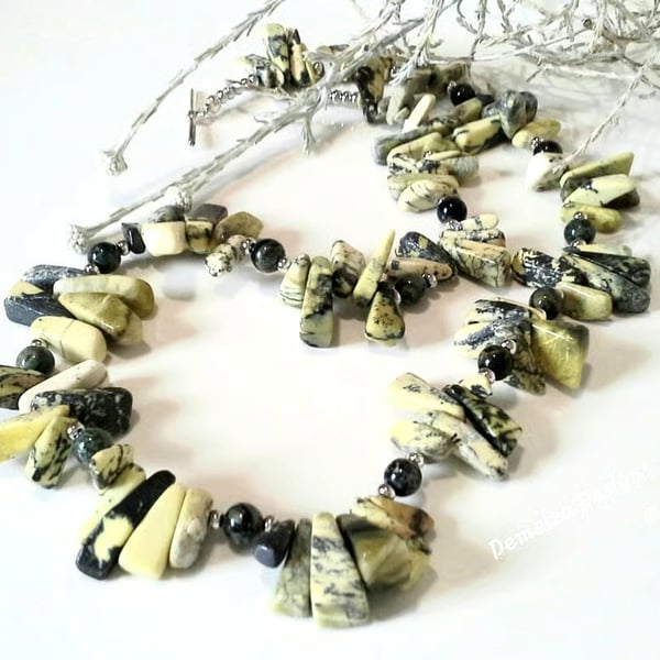 SOLD Designer Serpentine & Apatite & Prehnite Silver Plated Necklace & Bracelet 