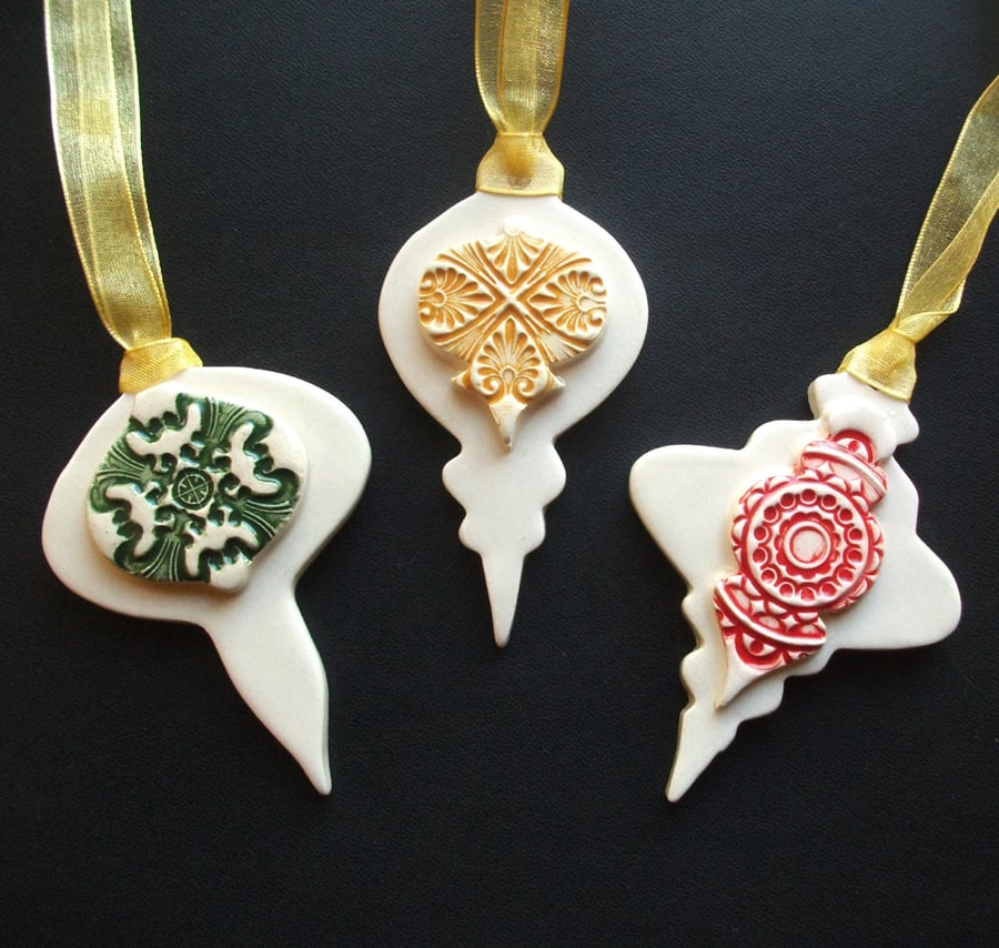 Bejewelled Baubles ceramic Christmas decorations set of three