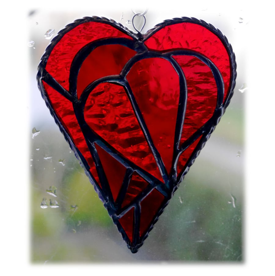Triple Heart Stained Glass Suncatcher 003