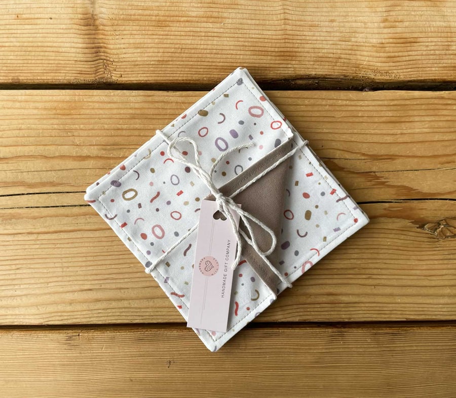 Fabric Coasters, 4 Set, Handmade Coasters, Cotton Coasters. Circles-COAST-01