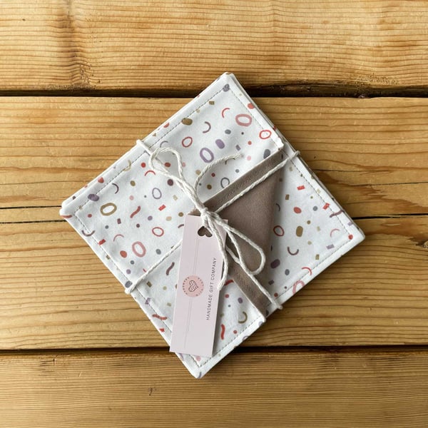 Fabric Coasters, 4 Set, Handmade Coasters, Cotton Coasters. Circles-COAST-01