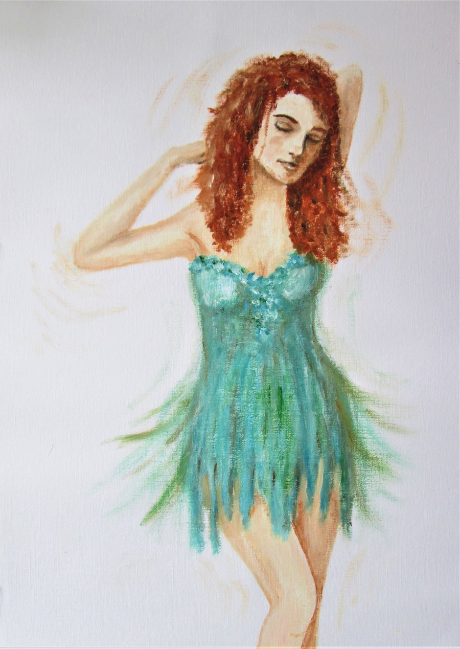 Dancing Girl in Turquoise. Oil painting