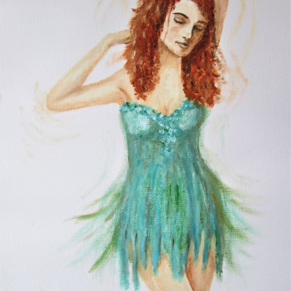 Dancing Girl in Turquoise. Oil painting