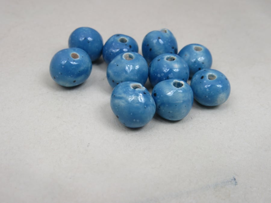 10 Small Cornflower Blue Glazed Clay Beads