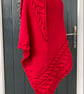 Hand Knitted Handmade Cables Textured Red Wool Triangle Shawl Wrap Scarf - Image 4