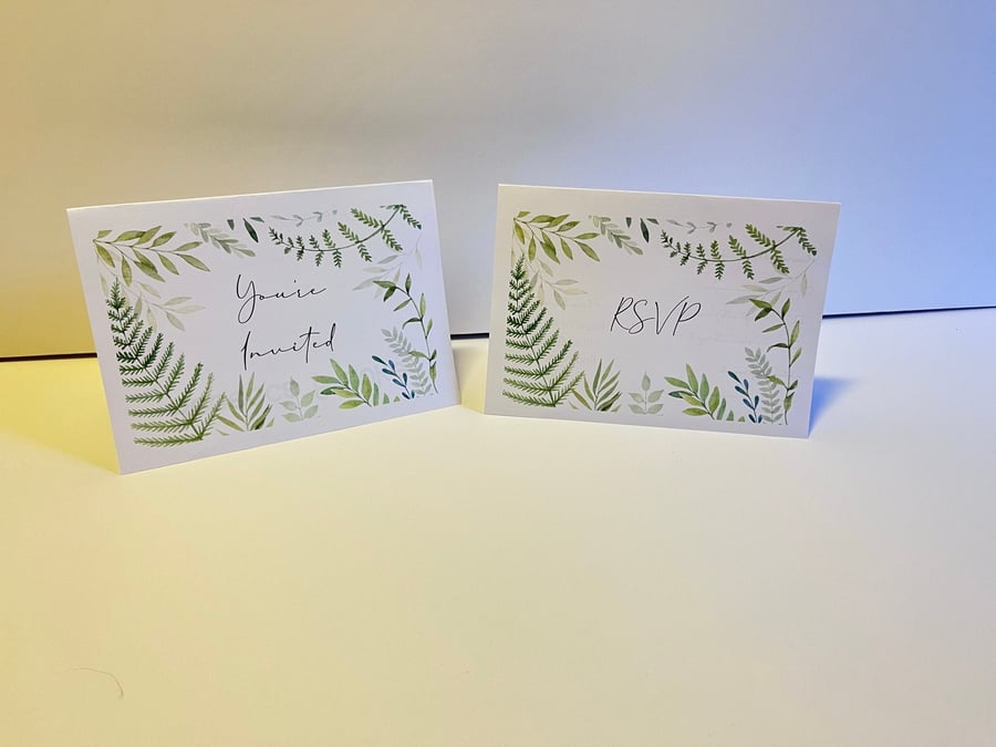 Wedding Invitation Botanical Design A6 Perforated With RSVP With Envelope
