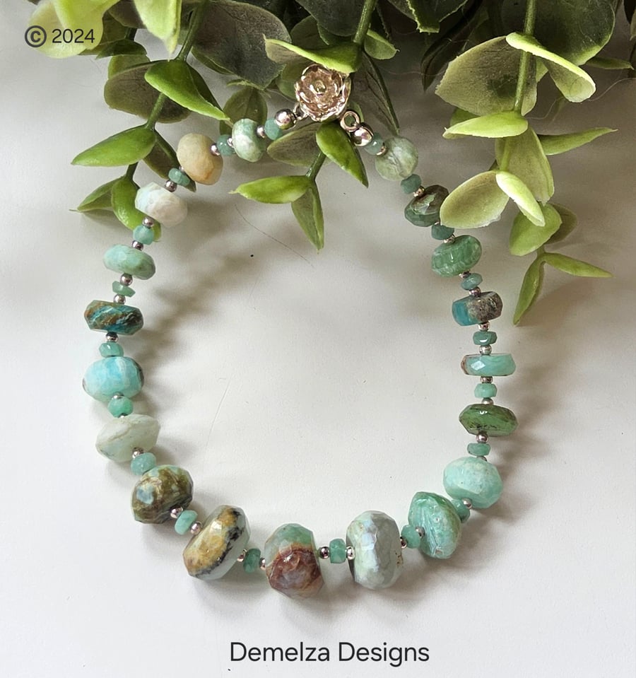 Designer Chrysoprase & Emerald Sterling Silver Bracelet
