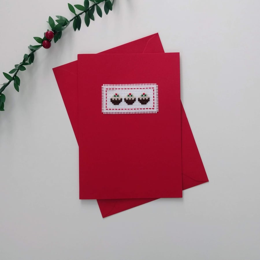 Christmas card – Christmas puddings (design 3) cross stitch