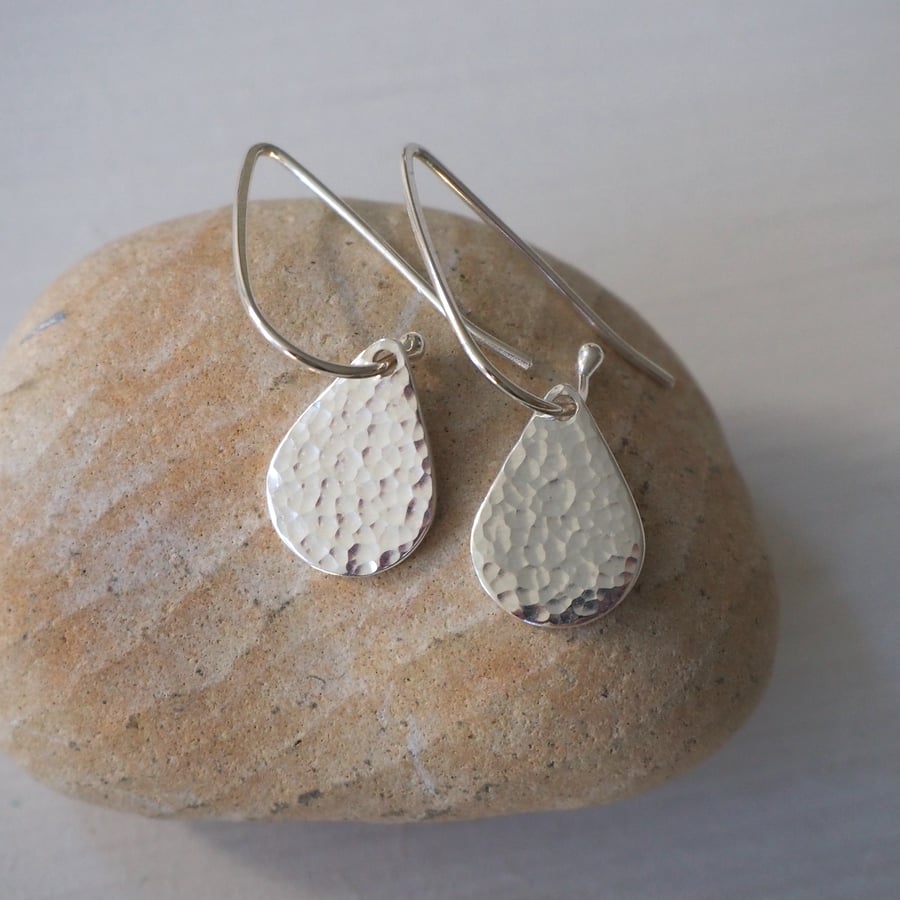Hammered silver droplet earrings, nautical earrings, holiday jewellery