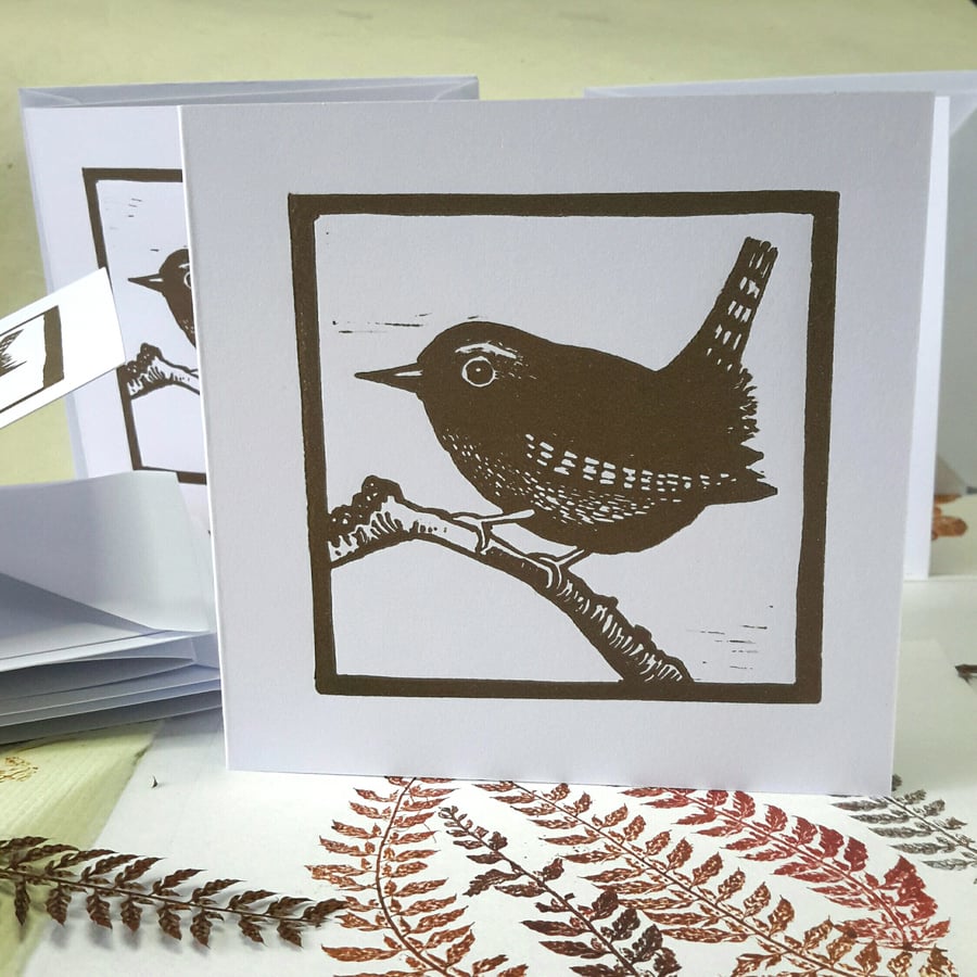 Linocut Wren gift cards
